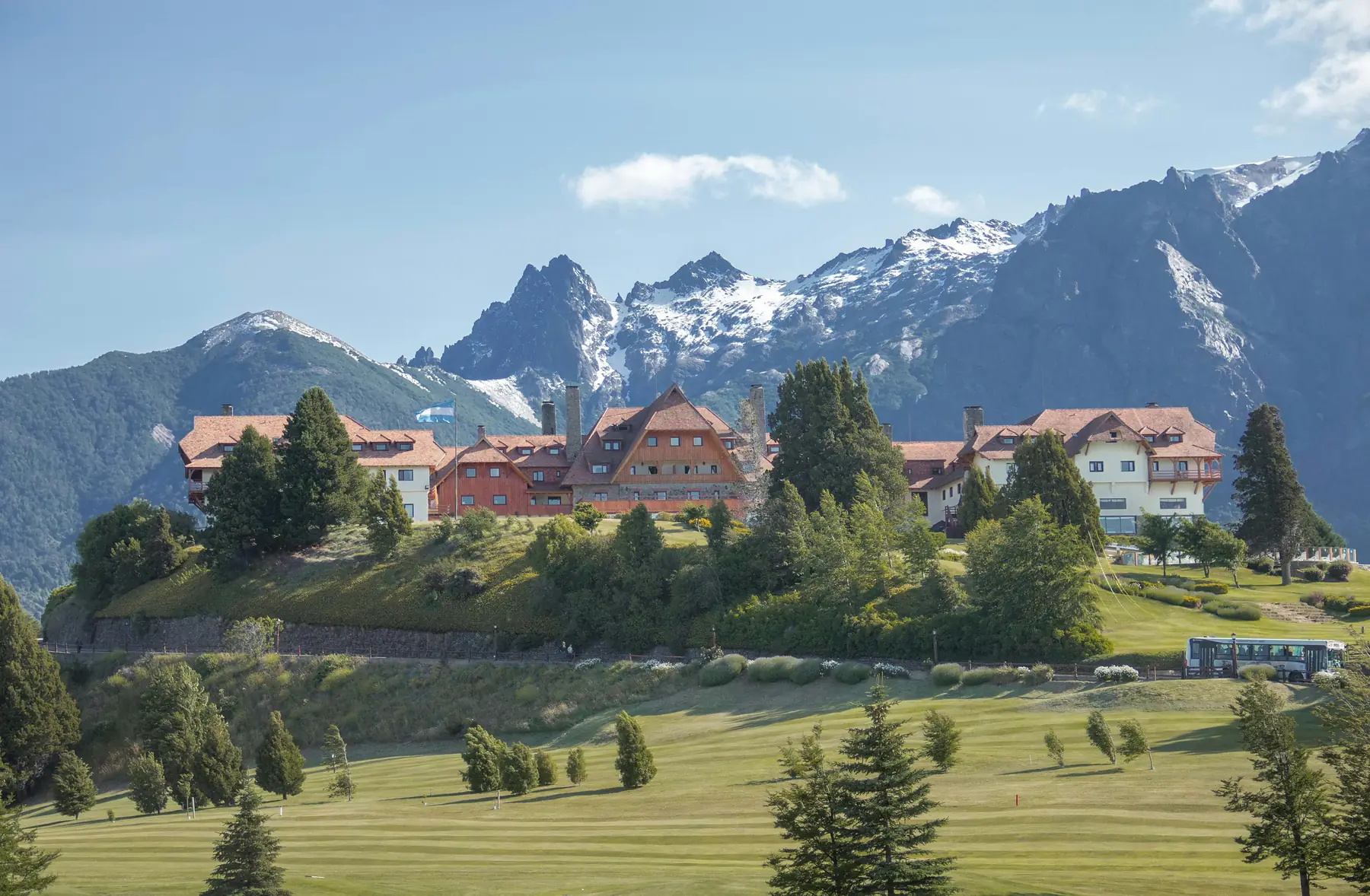 Llao Llao hotel with Patagonian peaks