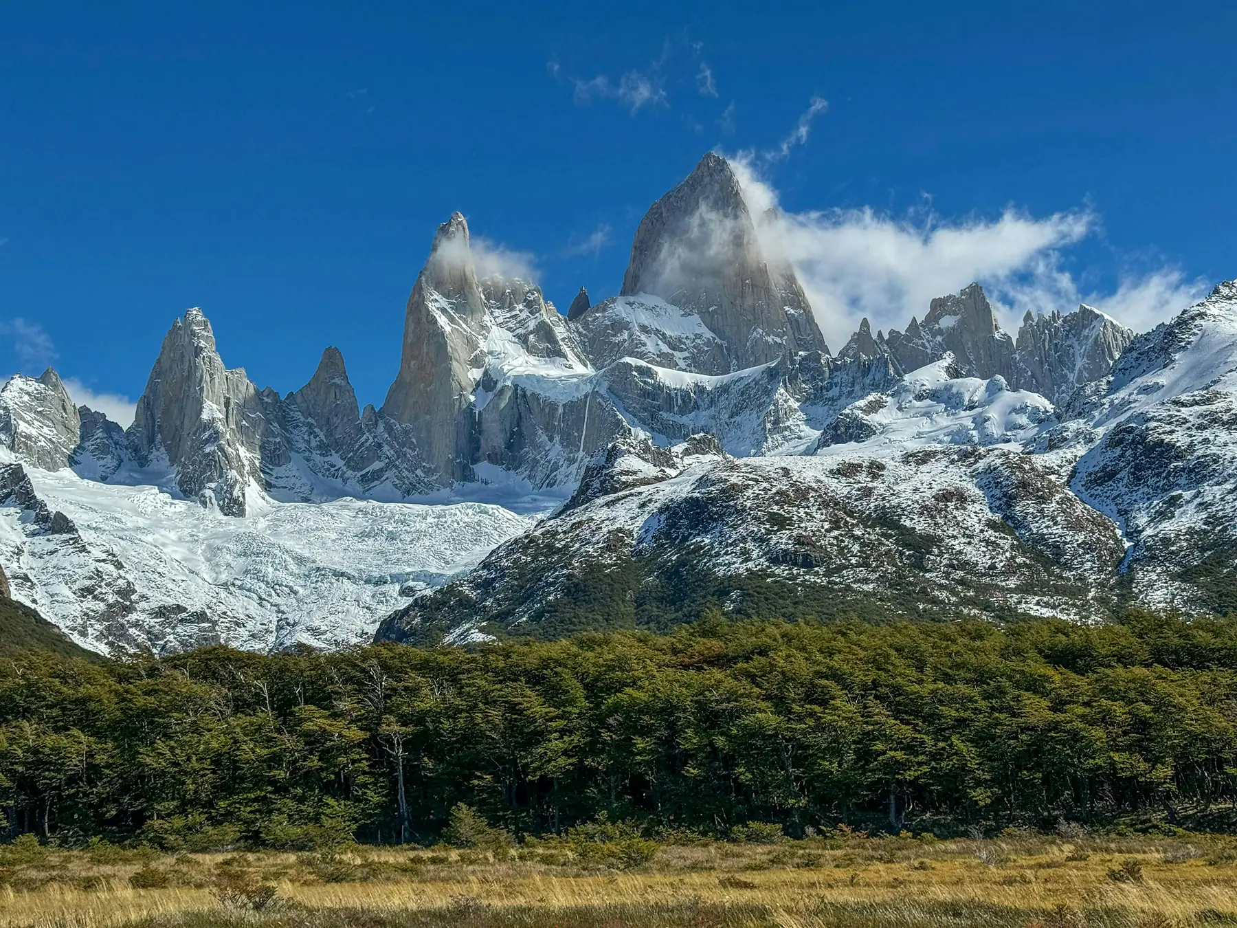 The glacial valley stretching beneath Cerro Fitz Roy.