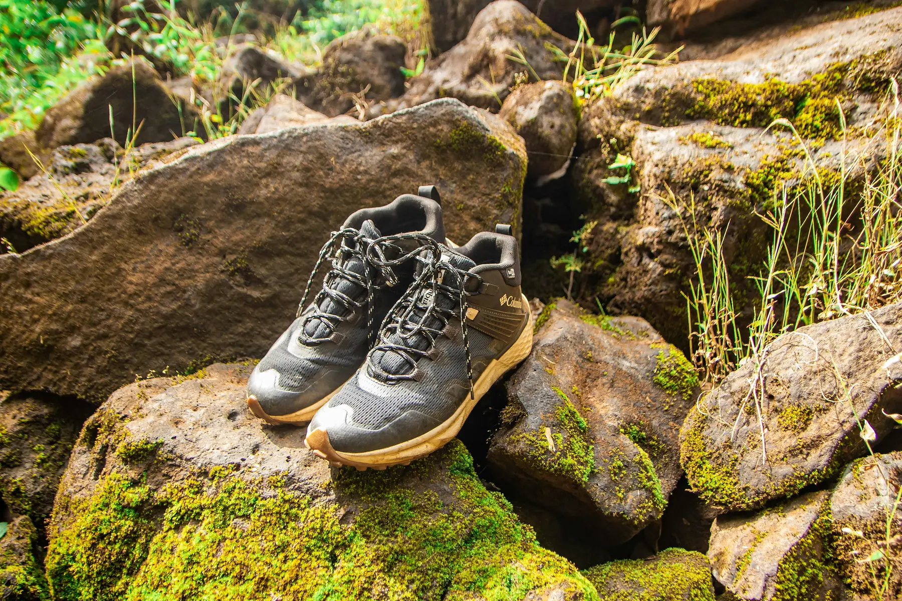 Hiking boots on rocky terrain