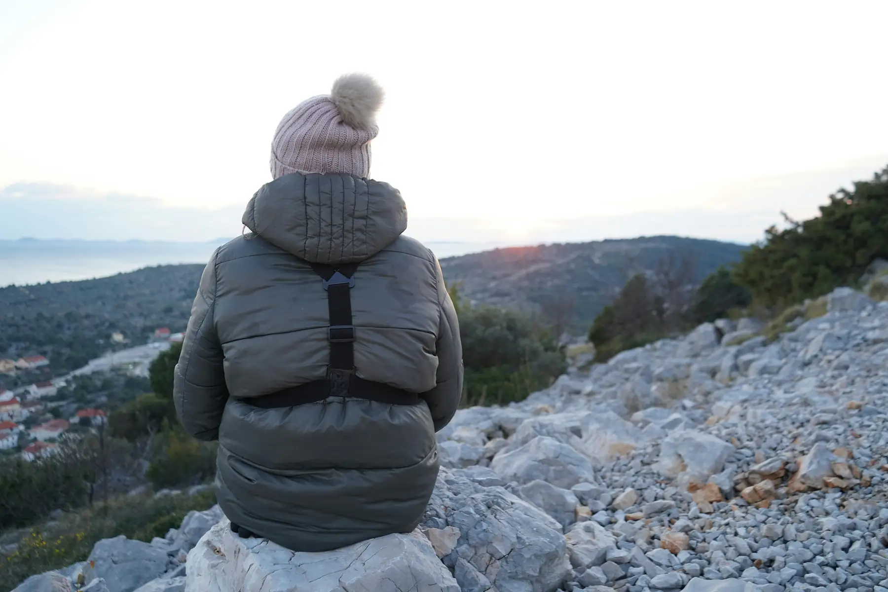 Hiker in waterproof jacket on Patagonian trail