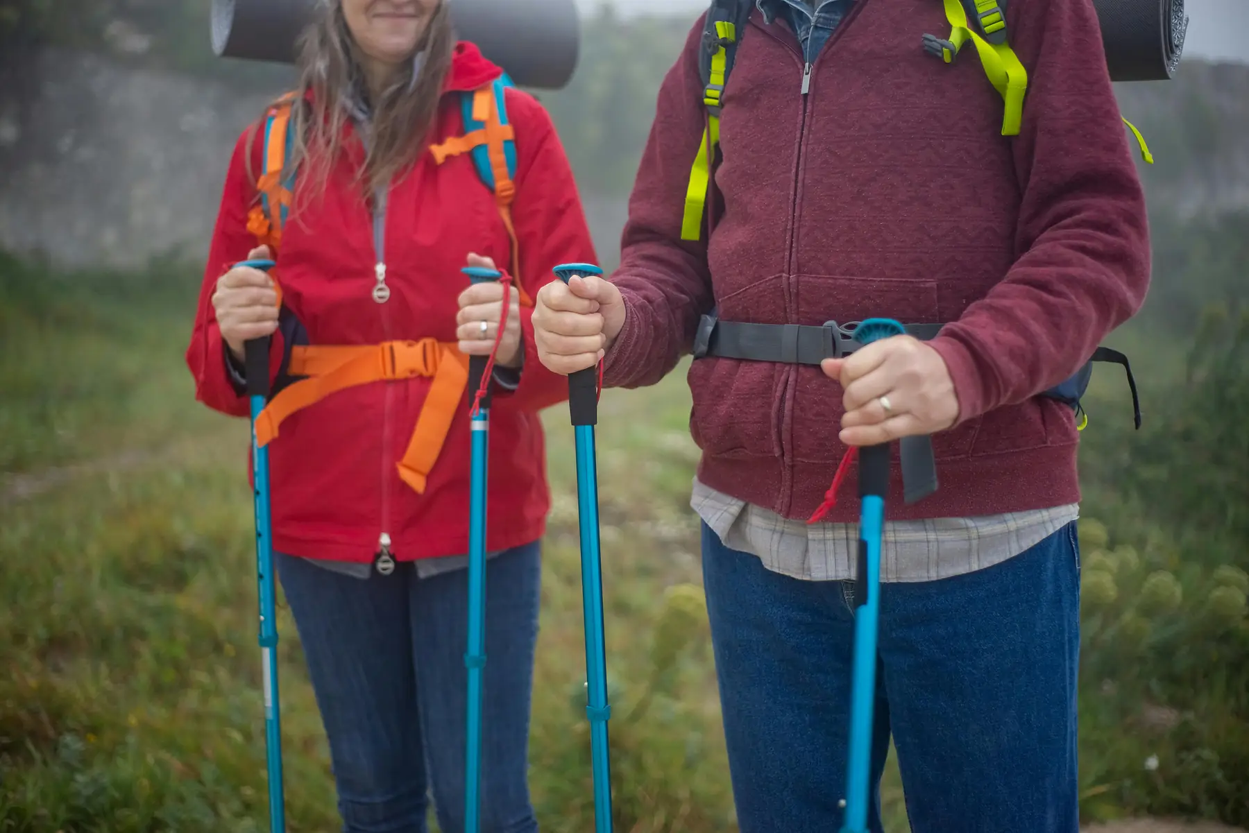 Trekking poles providing stability on a Patagonian trail