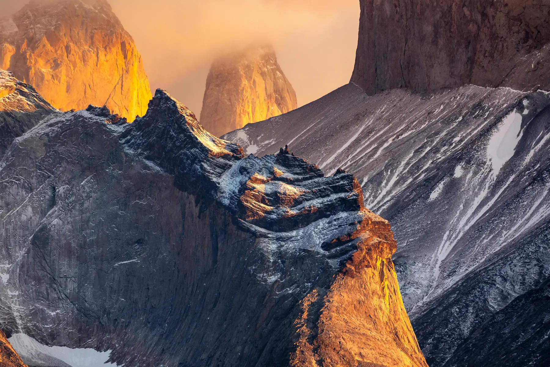 Laguna Torre with floating icebergs and the Cerro Torre spire in the background